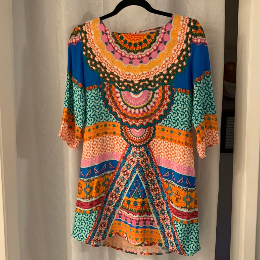 Laundry By Shelli Segal Multicolor Printed Tunic — Blue, Pink, Orange, Green Sz: